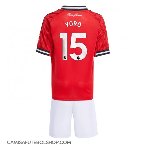 Camisa de time de futebol Manchester United Leny Yoro #15 Replicas 1º Equipamento Infantil 2025-26 Manga Curta (+ Calças curtas)